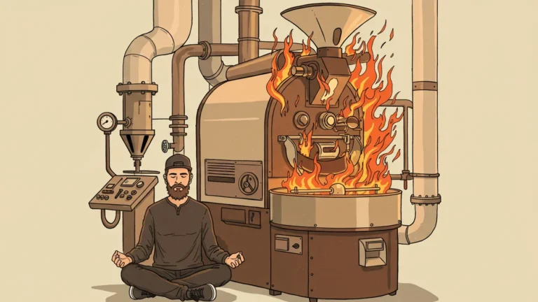 meditating coffee roaster while burning coffee